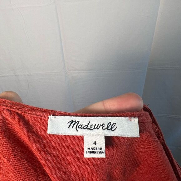 Madewell Rust Button-Front Cotton/Linen Jumpsuit - Size 4 - Picture 3 of 5